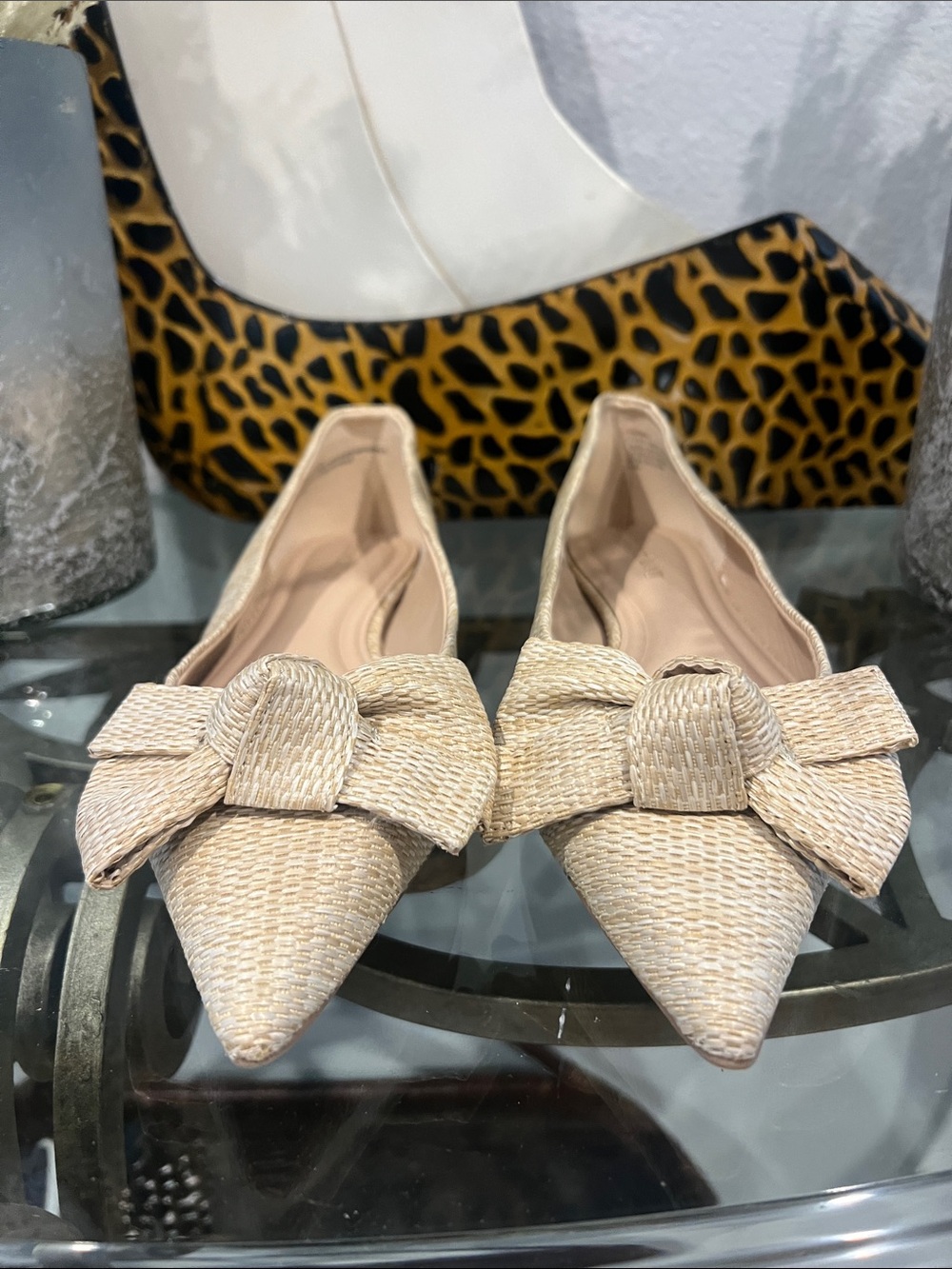 Crown & Ivy Women’s NATURAL RAFFIA sVienna Pointed Toe Flats Size 9.5